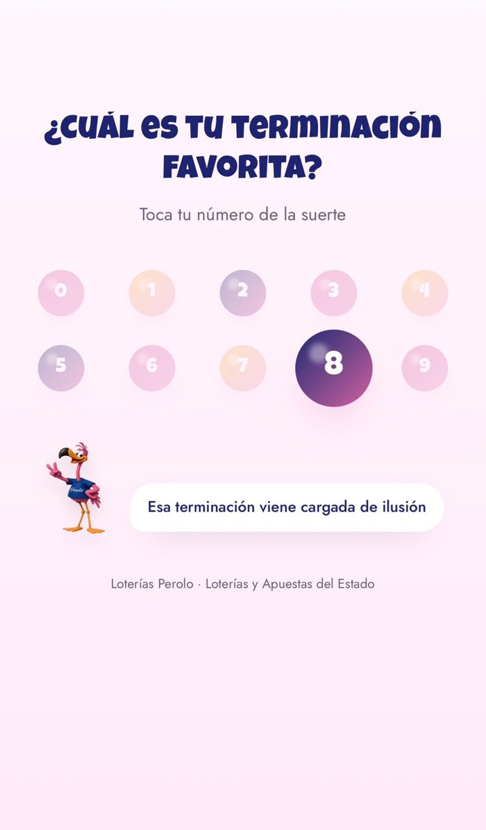 Pantalla de la experiencia BeReview de Loterías Perolo